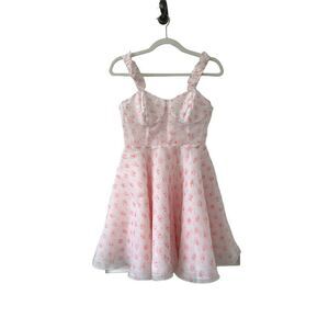 Selkie The Sunny Ruffled Straps Mini Dress Pastel Light Pink Women's Size Small